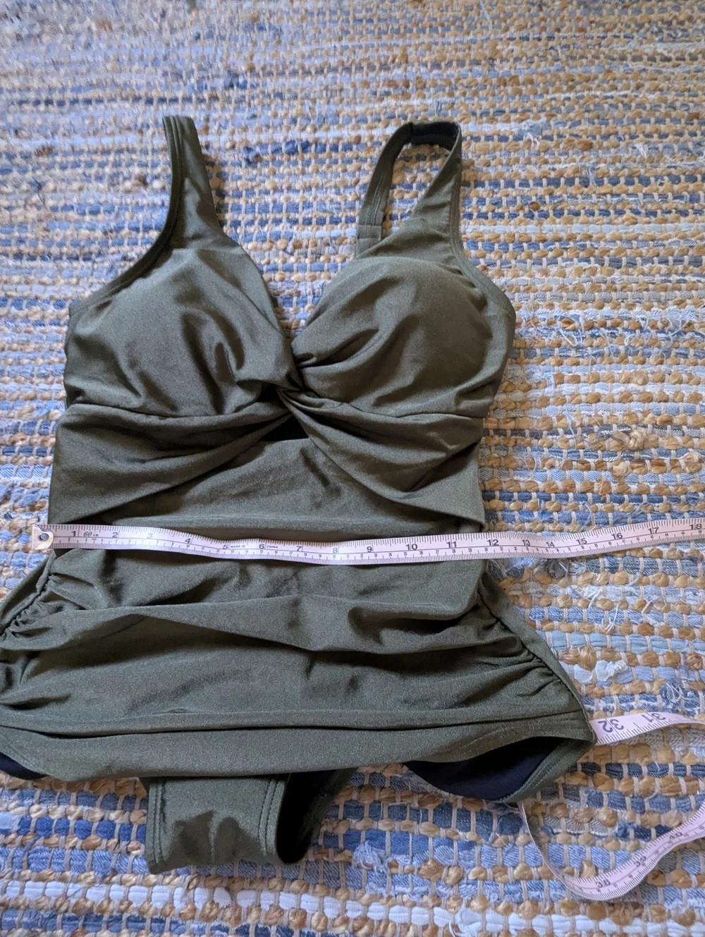 DKNY Olive Green One Piece Swimsuit M Twist Front Ruched Tummy Control Sleek - Picture 5 of 9
